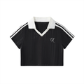 Contrast Collar Striped Cropped Jersey