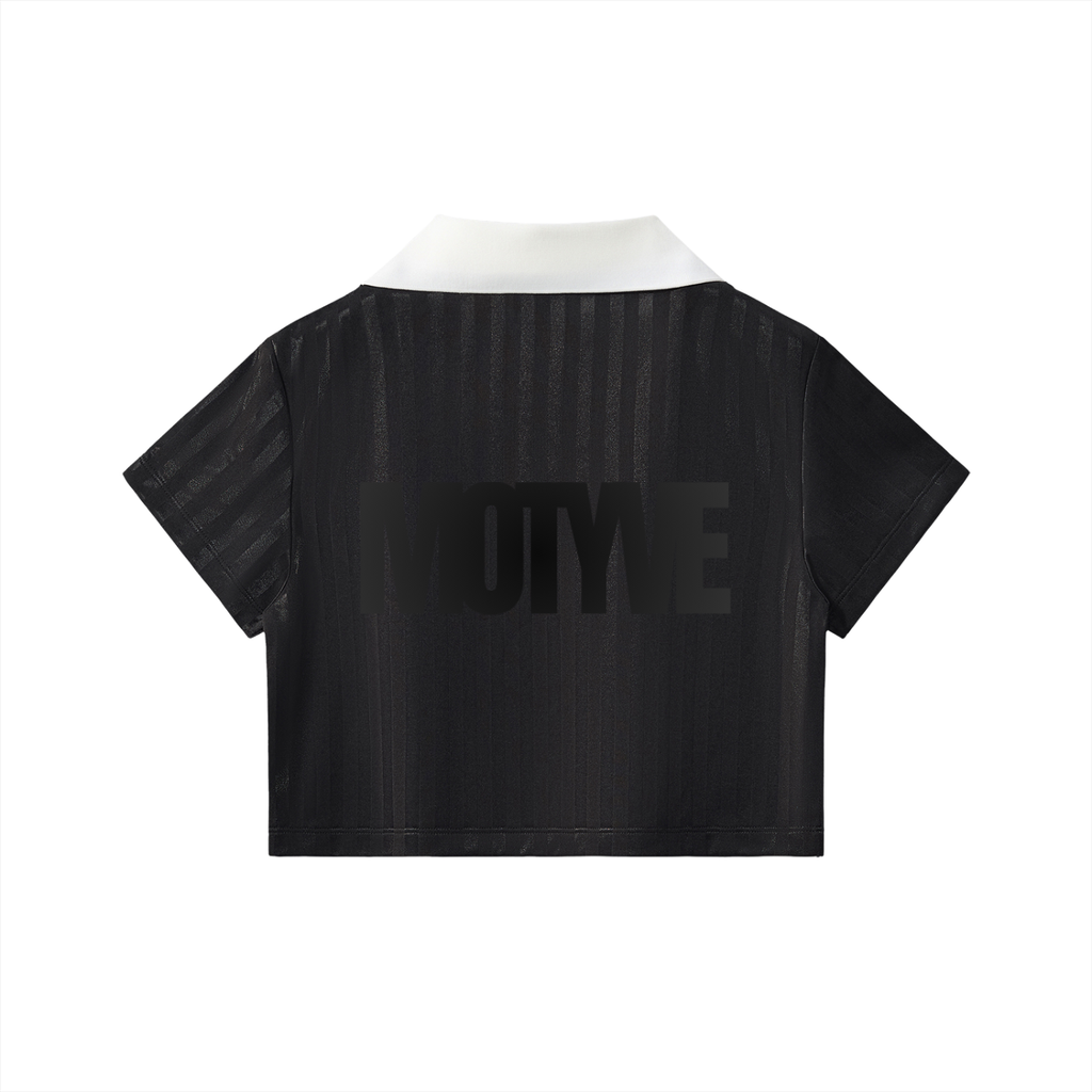 Contrast Collar Striped Cropped Jersey